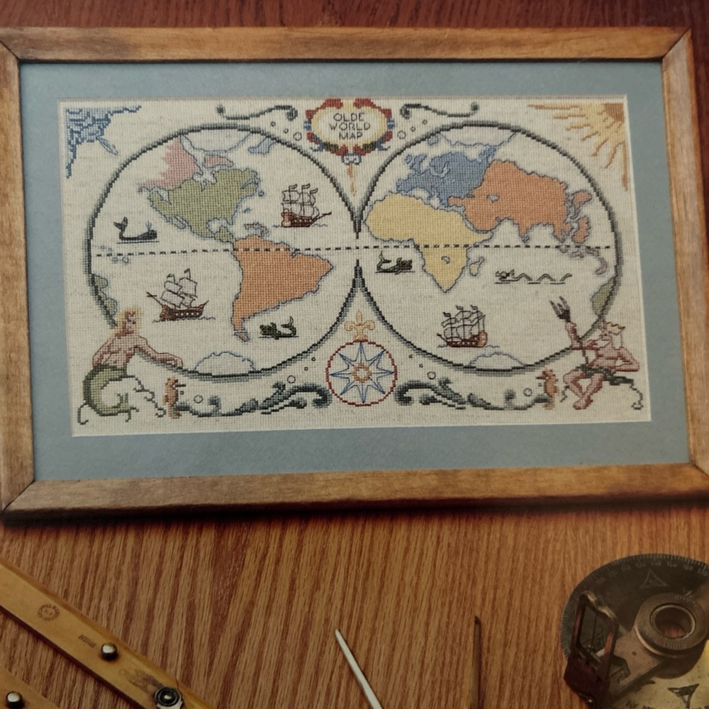 Tidewater Originals OLDE WORLD MAP Cross stitch Leaflet/Pattern Out of Print
